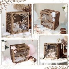 Brown Wooden Wedding Card Box Window Decorations Reception Money Gift Box