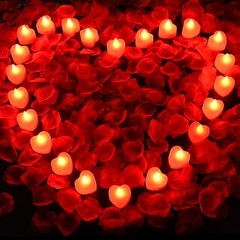 2000pcs Red Artificial Rose Petals with 2000pcs Red Petals + 24pcs Red Candles