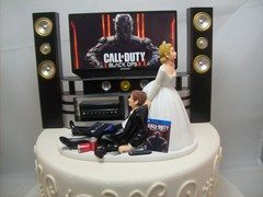 Funny PS Game Over Fan Bride and Groom Wedding cake topper Gamer COD can change