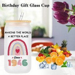 WOSIWULA 80th Birthday Gifts Glass Cup with Lid and Straw, 1946 80 Year Old B…