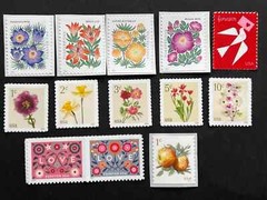 FLOWERS, FRUIT, and LOVE on Stamps – 13 individual MINT usable postage – Lot#1