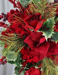 Red Berry and Amaryllis, Rose Cascade Faux Silk Wedding Bouquet
