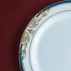 10″ White ROUND PLATES Royal Blue Gold Trim Party Wedding Disposable Tableware