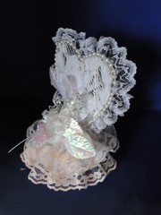New Elegant Lace Covered Heart Mirror with shimmering flower Wedding CakeTop #83