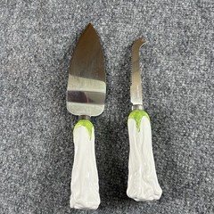 Wedding Cake Server & Knife Set Rose Bud Handles White Floral Keepsake Cottage