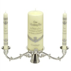 Mullingar Pewter Irish Wedding Candlestick Holder Claddagh Candelabrum 9″ Wide