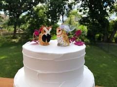 Owl Cake Top Bride Groom Love Wedding Engagement Carved Wood Statue Barn Horned