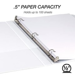 0.5 Inch 3 Ring Binder, Economy Round Ring, Clear View 4-Pack White 0.5-Inch