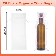 14 x 5 Inch Organza Wine Bags 20 Pcs Gift Wrap Bags for Wedding Favors White