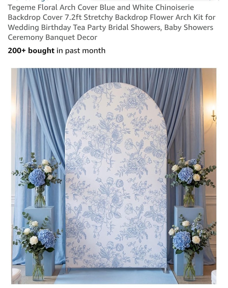 New Out Of Box Fabric For Backdrop Arch Blue White Floral 7.2 ft