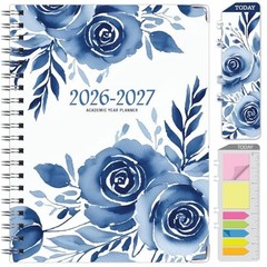 HARDCOVER Academic Year 2026-2027 Planner: 14 Months (May 8.5″ x 11″ Blue Bloom