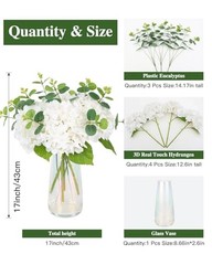 4pcs Fake Hydrangea with Vase -3D Real Touch Faux Hydrangea Flowers and White