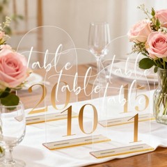 Elegant Clear Arch Table Numbers 1-20 – 5″x7″ Gold Font Centerpiece Set with Sta
