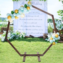 7.2FT Wedding Party Arch Door Wooden Heptagon Flower Arbor Stand Background USA