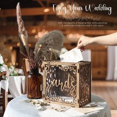 Brown Wooden Wedding Card Box Window Decorations Reception Money Gift Box