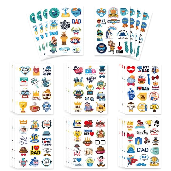 Fathers Day Stickers, 312Pcs Happy Fathers Day Blue Yellow- Father Stickers