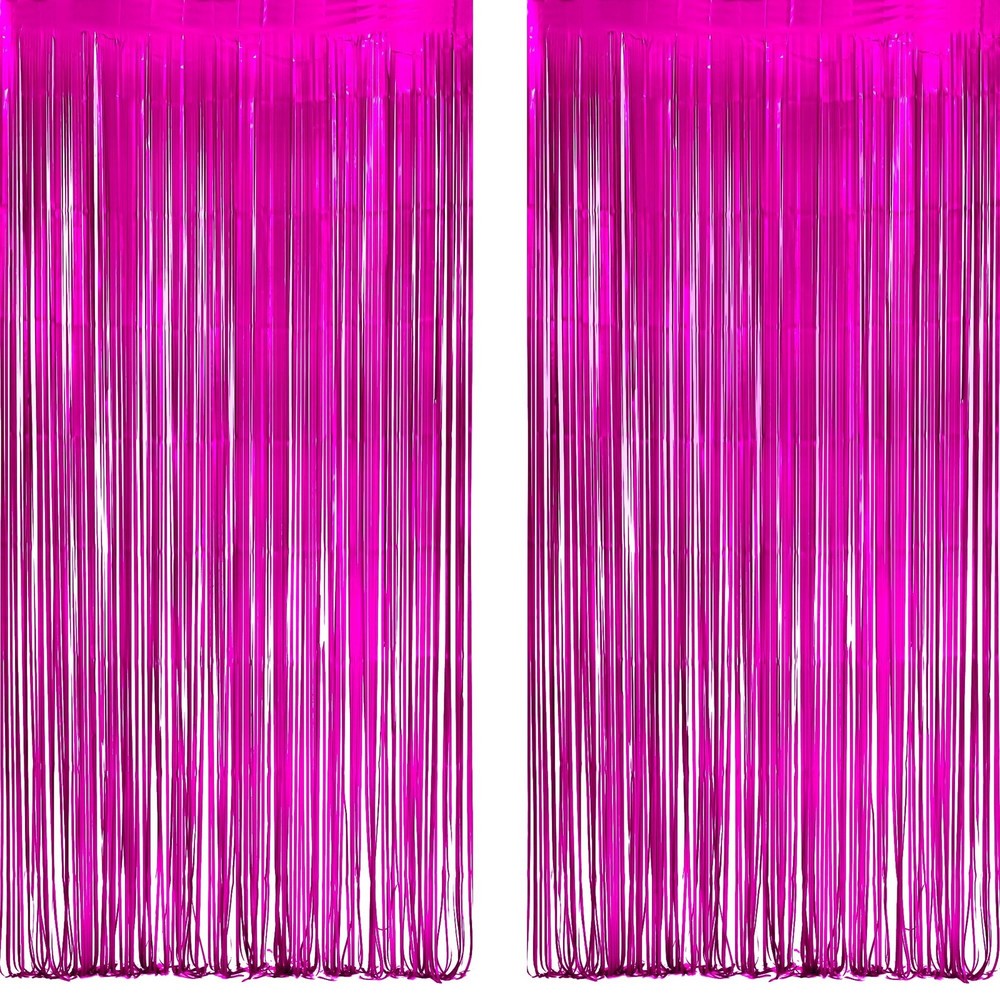 Hot Pink Party Streamers Backdrop – GREATRIL Shiny Fuchsia Tinsel Foil Fringe…