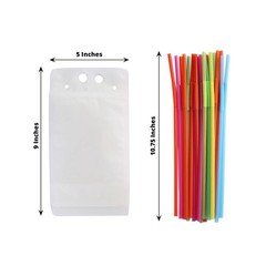 Clear 50 Plastic 12 oz Stand-up Drink Pouches Straws Party Events Decorations
