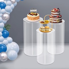3Pcs Clear Round Cylinder Pedestal Stand for Wedding Party Display Stand Decor