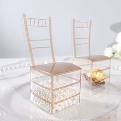 25 CLEAR GOLD Plastic FAVOR BOXES Chair Shaped Gift Holders Party Decorations