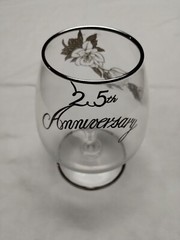 25th Wedding Anniversary Stemmed Glass Large Fishbowl Goblet Silver Design Trim