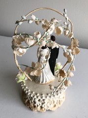 Vintage 1950s Wedding Cake Topper Bride Groom Floral Arch Mid Century