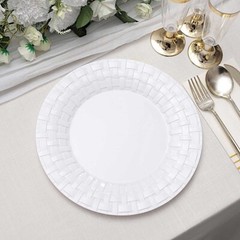 10″ WHITE DESSERT PLASTIC PLATES Round Basketweave Party Wedding TABLEWARE