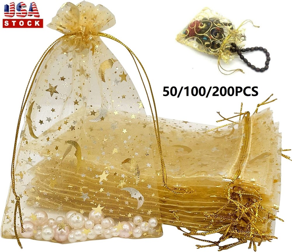 200PCS Sheer Drawstring Organza Jewelry Pouches Wedding Party Favor Gift Bags US