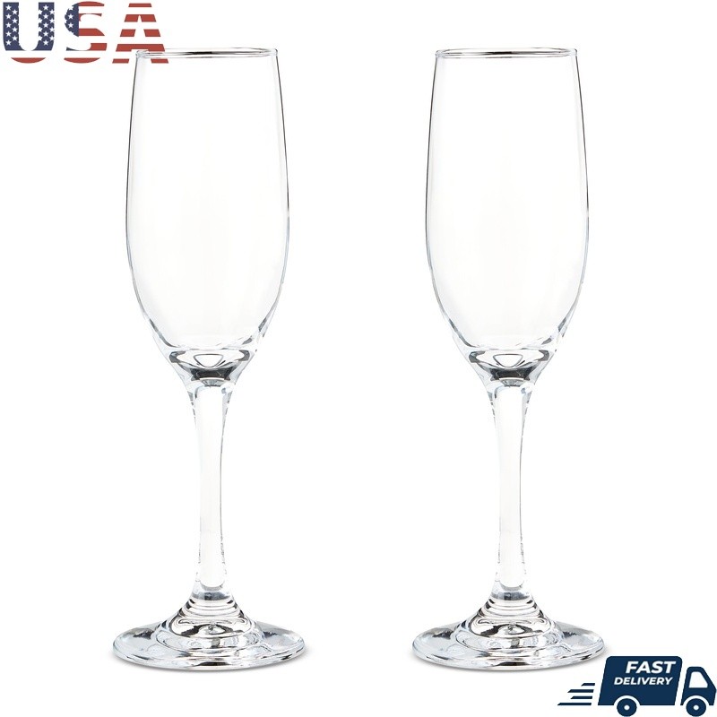 Champagne Flutes Set of 2 Elegant Wedding Toasting Glasses Party Drinkware Clear