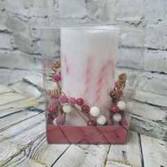 Flameless LED Candle White w Candy Canes and Holly Berries Winter Christmas
