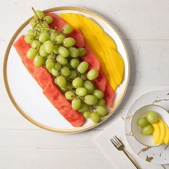 Plastic Serving Trays – Round Serving Platters with Gold Rim 14X14 Disposable