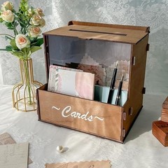 Wedding Card Box W/ Flower Trough Durable Wooden Gift Box Parties Events New