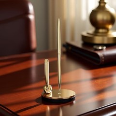 Gold Pen & Pen Stand Round Pen Holder – Metal Attached Desk – Signing Pen Set