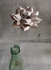 Handmade Paper Flower on stem (Gray Pattern No.5) for Wedding, St. Valentine’s