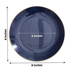 NAVY BLUE 10 Glossy 8″ Round Plastic Salad PLATES Gold Rim Party Events