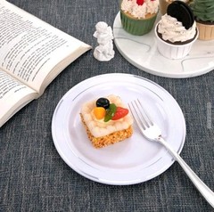 Premium White Silver Party Plates 7.5 inch Disposable Salad Dessert 72