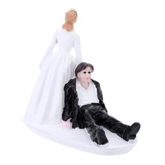 Funny Black and White Bride Dragging Groom Wedding Cake Topper Figurine