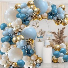 Dusty Blue Balloons Garland Kit, Fog Blue Royal Blue Pastel Blue Sand Blue Gold