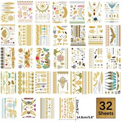 Aresvns Gold tattoo metallic 32 Sheets,Over 340+ Flash temporary tattoos for …