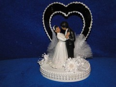 New Elegant Mirrored Heart Medium skin Bride & Groom Wedding Caketop #346