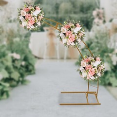 6.5ft Gold Metal Crescent Moon Wedding Arch Stand, Curved Flower Balloon Frame