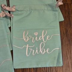 Life Is A Party Bride Tribe Mint Silver Drawstring Bags Wedding Favor Set 6pc