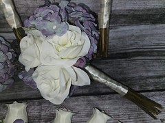 12 Piece Wedding Bouquet Set, Purple, Ivory, Rose, Peony, Vintage Style Bouquets