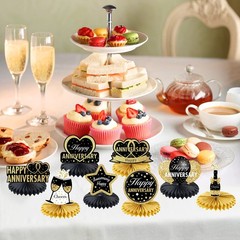 Happy Wedding Anniversary Decorations Table Honeycomb 8, Black, Gold