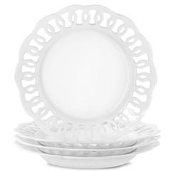 Fmbb 4 Pack 10 Dinner Serving Plates Lace Rim Bone Porcelain Round Tableware