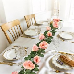 Sherika 2Pcs 14.5FT Artificial Flower Garland with 10 Roses, Fake Silk Pink