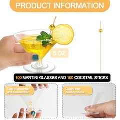 100 Pack Plastic Martini Glasses 5 Oz Mini Dessert Cups – Clear Cocktail Glasses