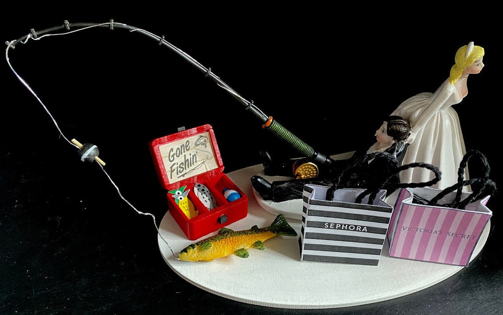 No Fishing for you Just Shopping Cake Topper Wedding Bridal Bride Grooms Cake