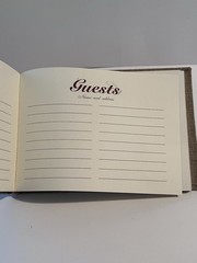 Rustic Burlap Linen & Lace Wedding Guest Book, Brown/White, Twine Flower