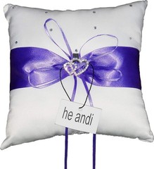 7.8″ Satin Double Hearts Decoration Wedding Ring Bearer Pillow Purple